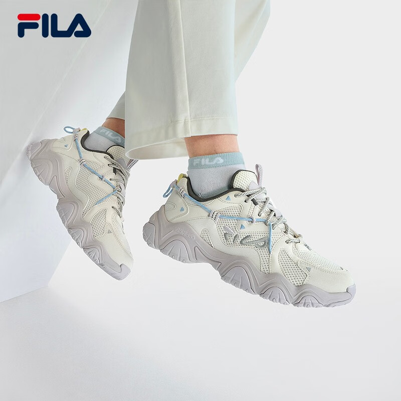 斐乐(FILA)猫爪4代女鞋复古运动鞋老爹鞋新款轻便透气休闲鞋 奶白/丁香灰-GD 37.5