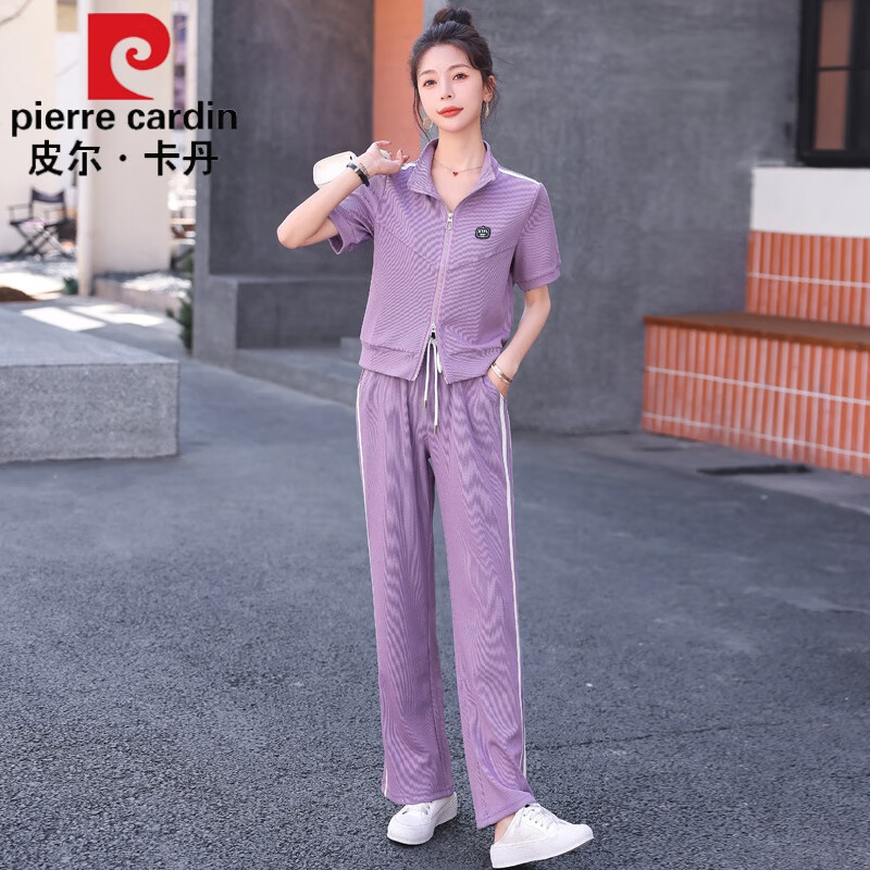 运动套装女2023年夏季新款时尚减龄薄款上衣两件套套装显瘦 浅紫色 m