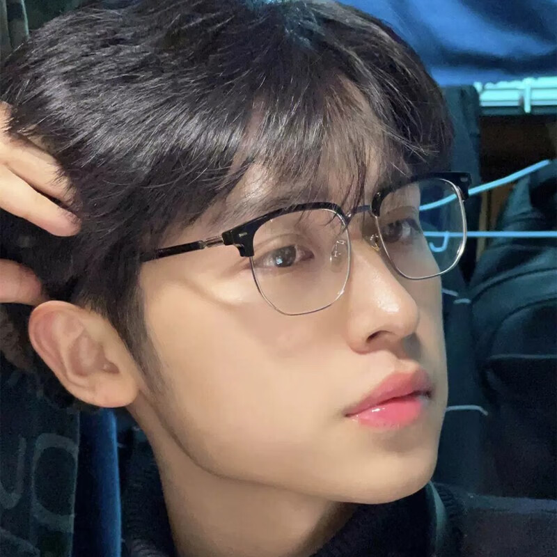 唯卓丽半框眼镜男款近视变色大脸斯文理工男潮大框痞帅猫耳防蓝光平光