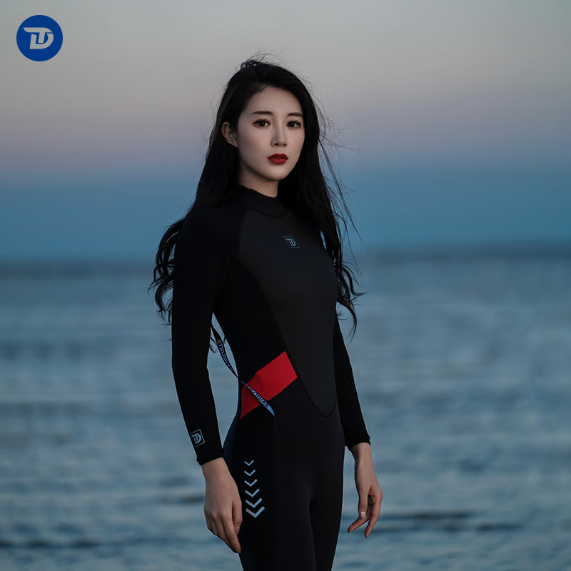 dive) trudive睿潜冲浪服女连体自由潜水服长袖水母湿衣保暖冲浪泳衣