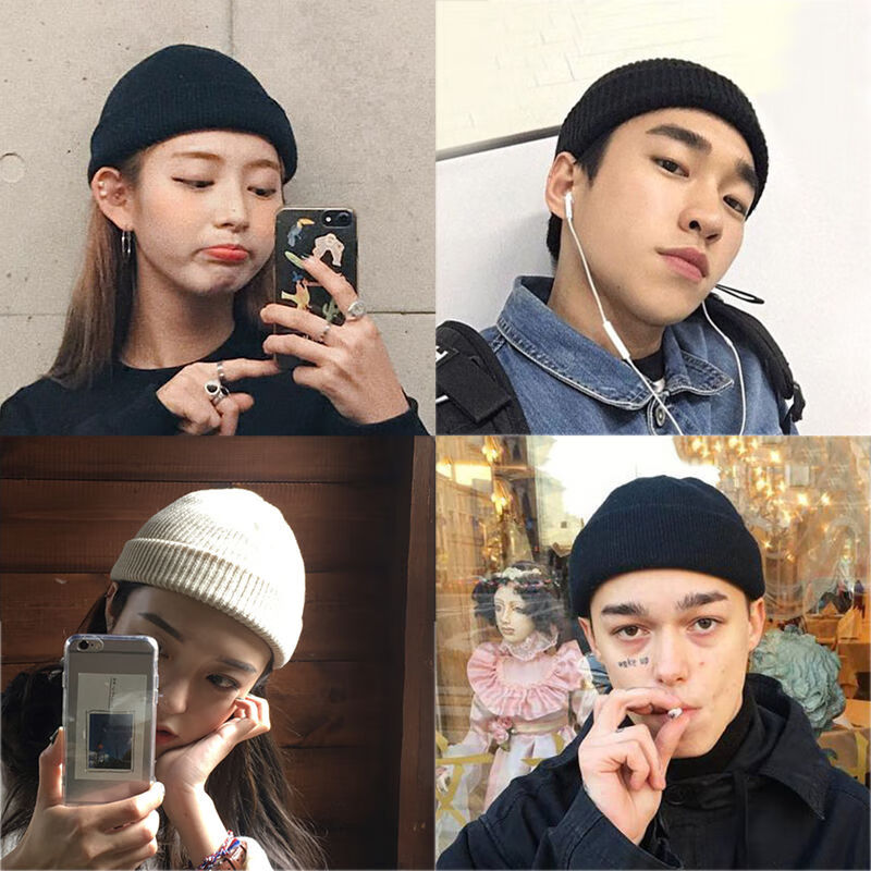 女神专属 帽子男韩版百搭秋冬天黑色毛线帽女瓜皮帽冷帽保暖女休闲针织帽子乐迪纯白色均码有弹力 虎窝购