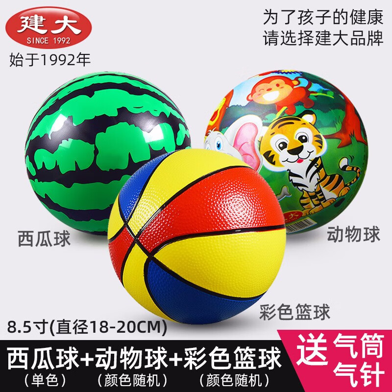 球弹力幼儿园婴儿宝宝手抓拍拍球类玩具 西瓜球 动物球 多色球 打气筒