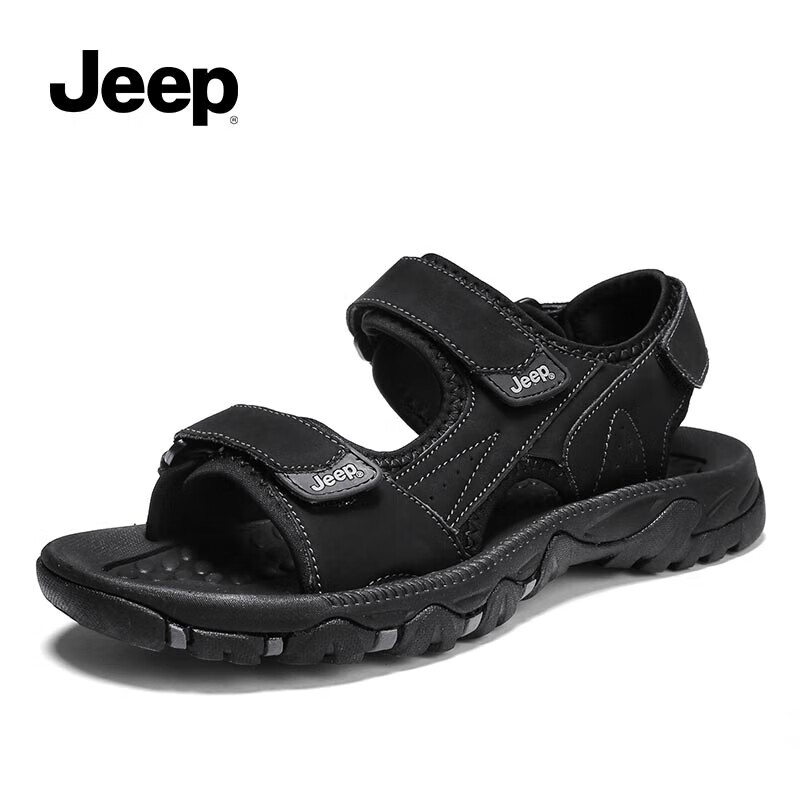 jeep吉普(轻奢高端)品牌jeep凉鞋男2023新款夏季软底防滑休闲外 黑色