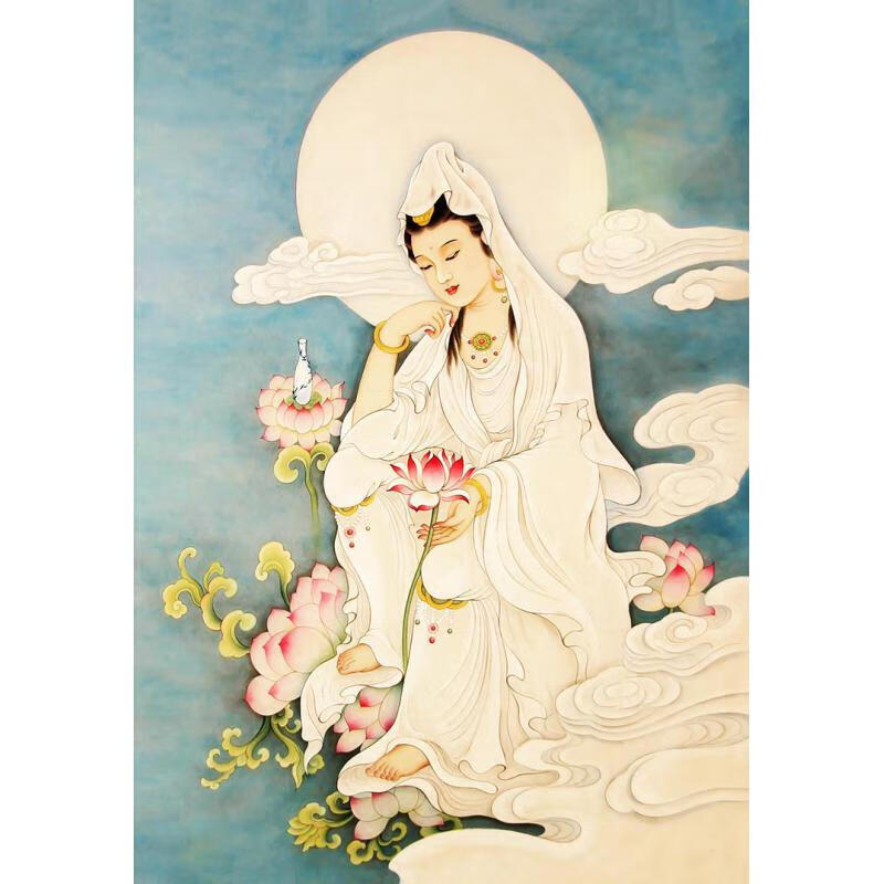 芳居道南海白衣杨柳子观音大士净瓶施药观世音菩萨画像结缘卷轴挂画图