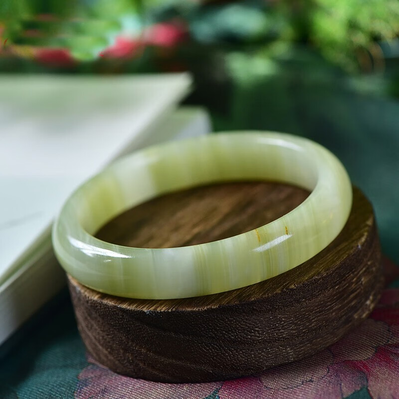 天然阿富汗玉手镯 扁条纹理玉镯 晴水色玉镯 手镯女饰品 56