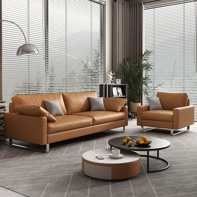 宾迪朗办公室沙发北欧风格现代简约商务接待会客办公室家居牛皮沙发