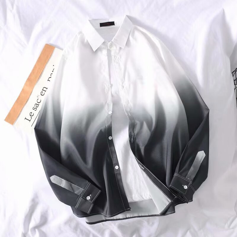 色长袖衬衫男生韩版潮流痞帅气衬衣服学生休闲冬季外套寸 白色渐变色