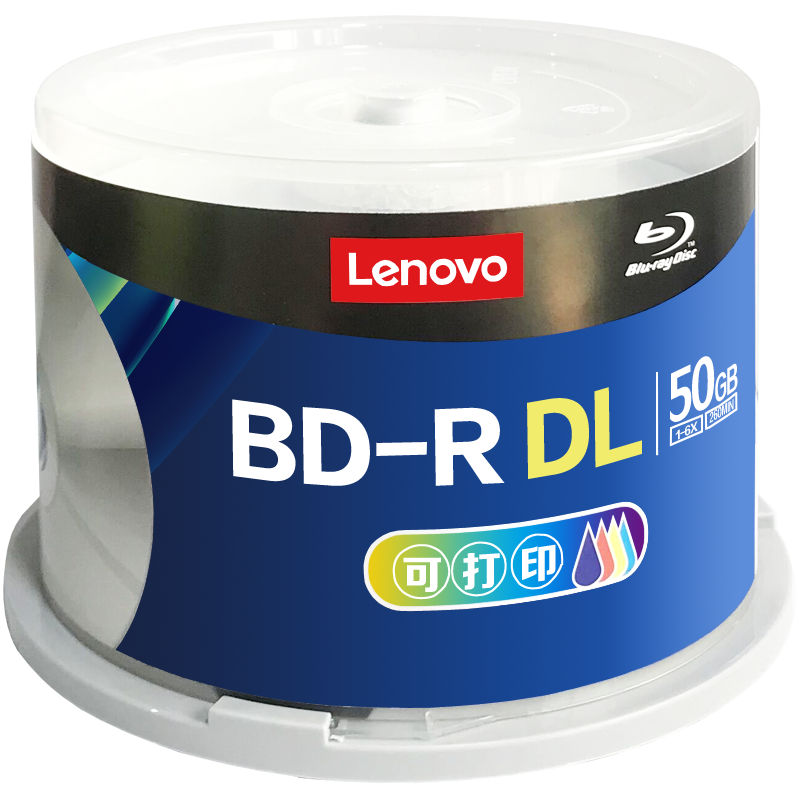 联想（Lenovo） BD-R光盘 蓝光刻录可打印大容量光盘BD-R DL/BD-R XL BD-R DL 50G 档案可打?。?0片桶装） 原产