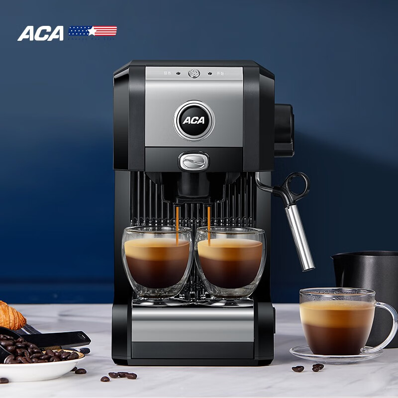 北美电器（ACA）意式20bar半自动咖啡机双孔 一键花式咖啡家用办公室商用自动奶泡系统即热式咖啡机AC-E20A
