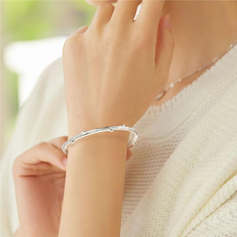 璐9999银手镯女ins小众设计手环女友闺蜜生日礼物 9999银-连理枝手镯