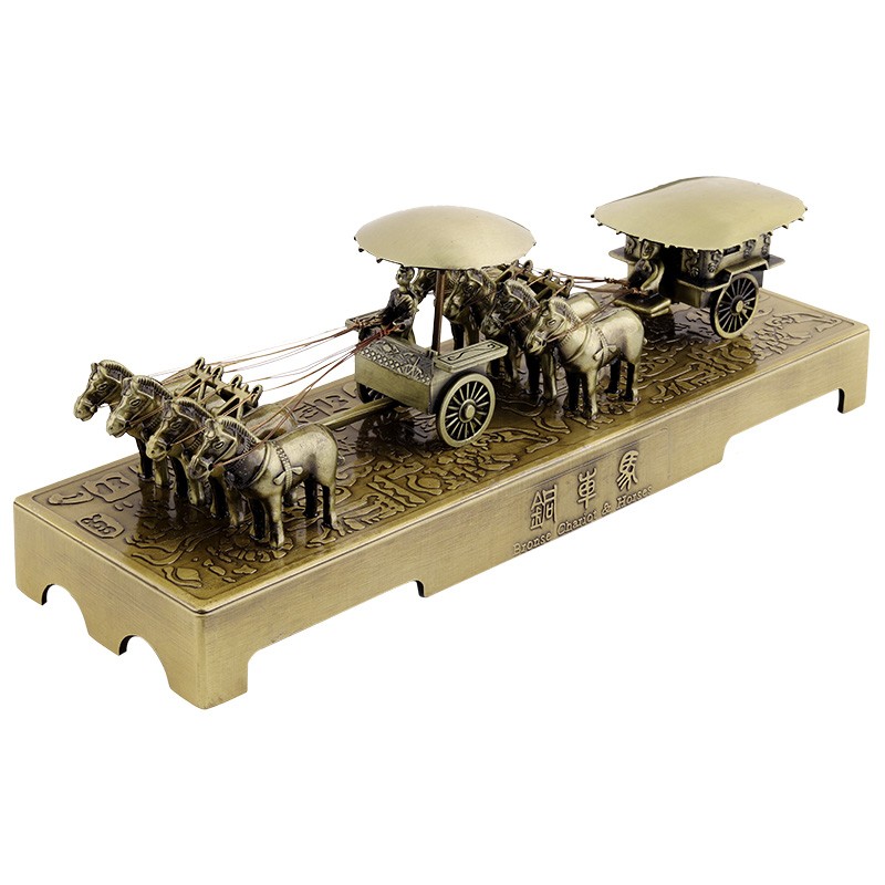 他向铜车马摆件工艺品合金马车礼品西安兵马俑纪念品模型摆件 双车