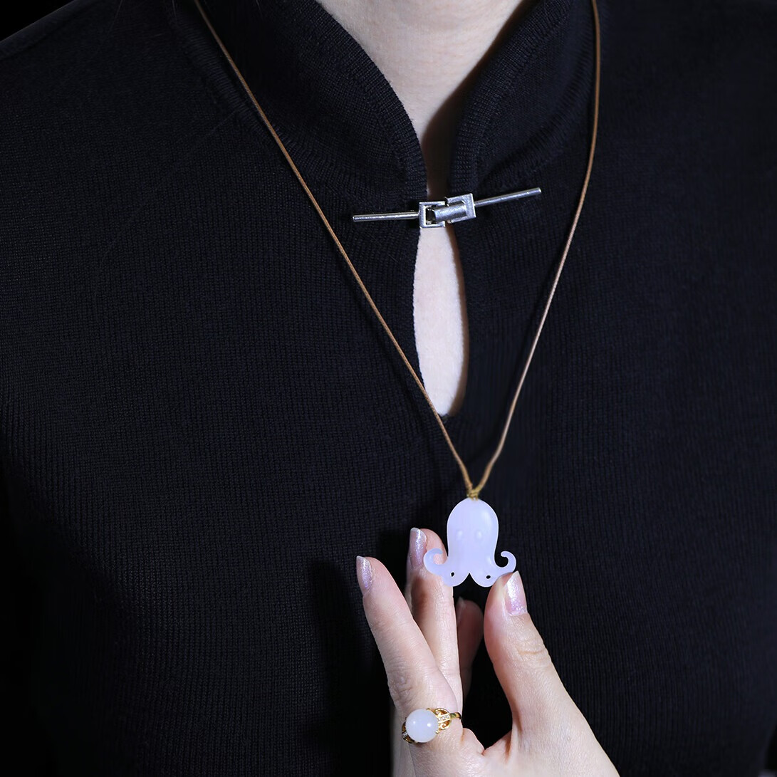 和合玉器和田玉羊脂玉章鱼挂件玉石吊坠海洋玉器八爪鱼饰品 羊脂白玉山料