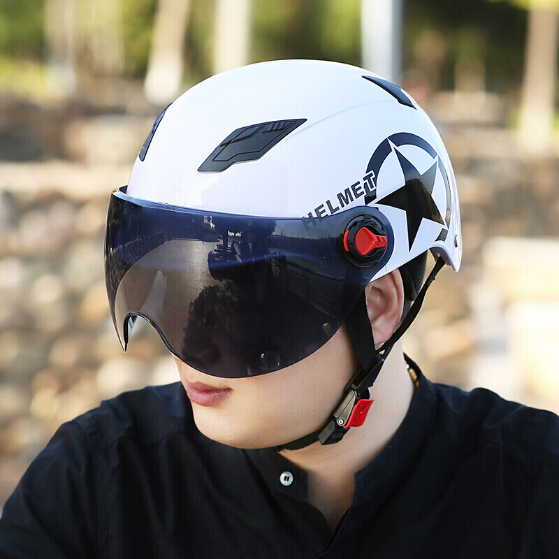 志动 电动自行车头盔男夏季电瓶车安全帽女复古哈雷头盔轻便半盔半覆