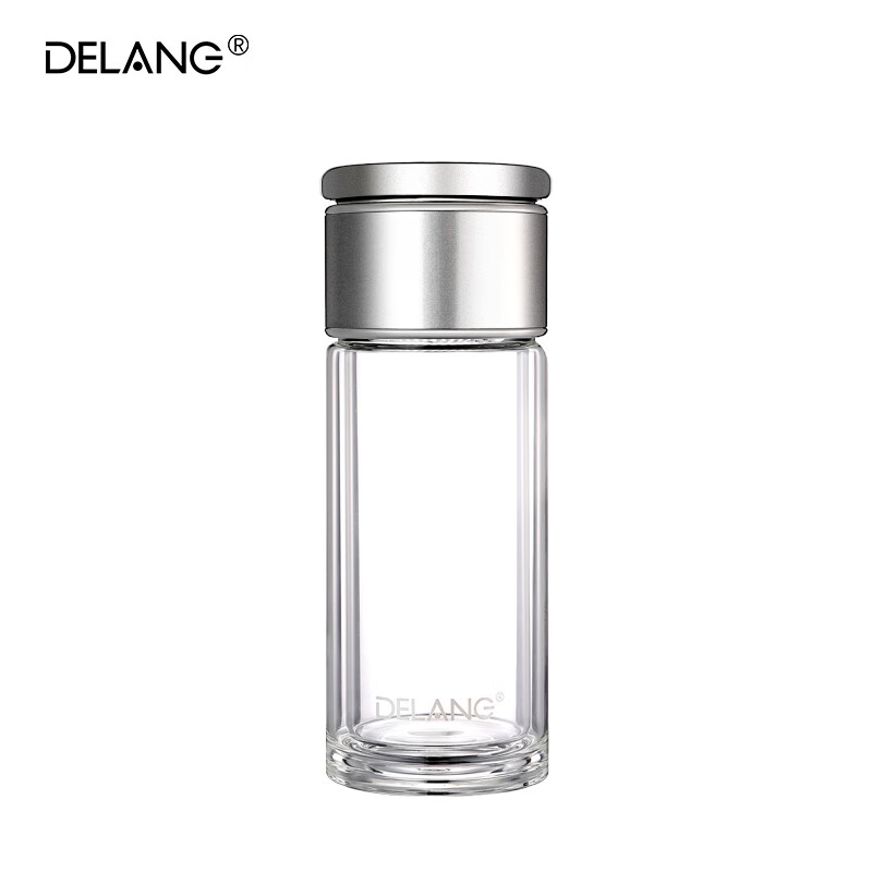 德琅(DELANG)水杯双层玻璃杯商务办公玻璃杯 茶水分离杯8006-本钢色-礼盒装