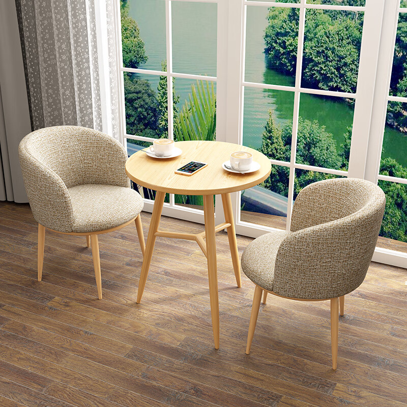 姚先森北欧简约休闲洽谈桌椅组合接待会客办公室咖啡厅小圆桌餐桌木桌