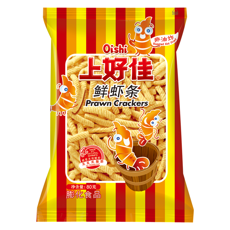 拍9件 上好佳（Oishi）鲜虾条 80g/包非油炸膨化休闲零食 32.44元（合3.6元/件)