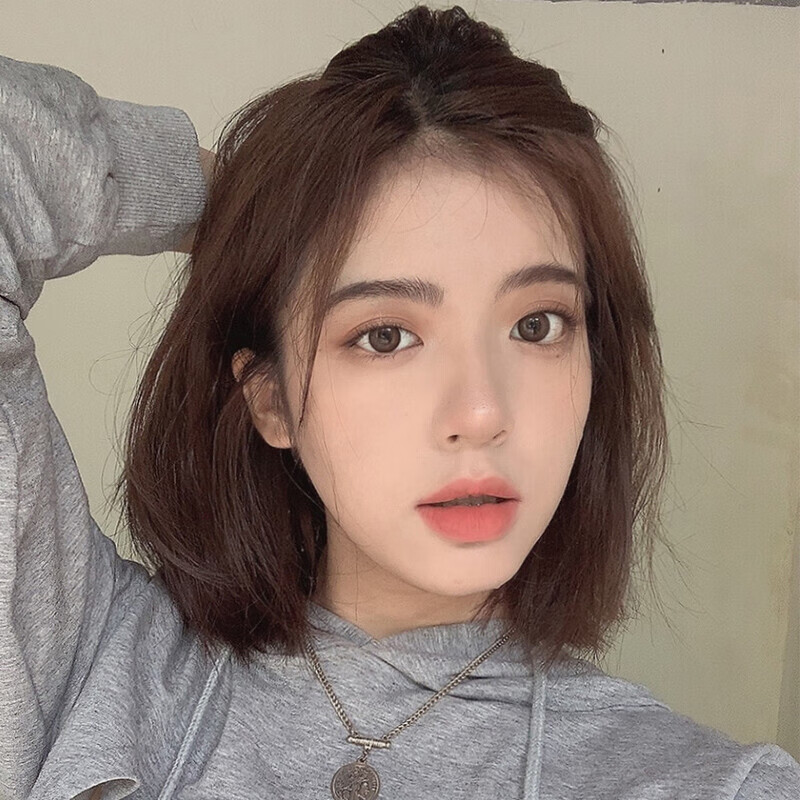 假发女短发中分刘海波波头隐形蕾丝韩式发型锁骨发真人发丝全头套 全