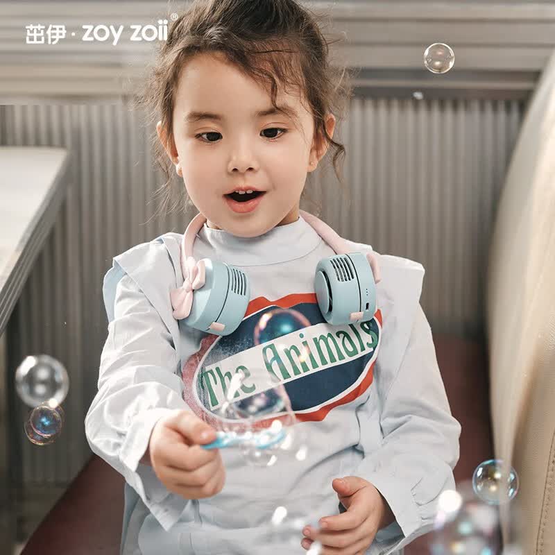 茁伊·zoyzoii挂脖小风扇儿童usb充电风扇懒人可充电迷你小型随身可爱便携式挂颈脖风扇儿童节礼物 【SHERO蝴蝶结】三挡风力