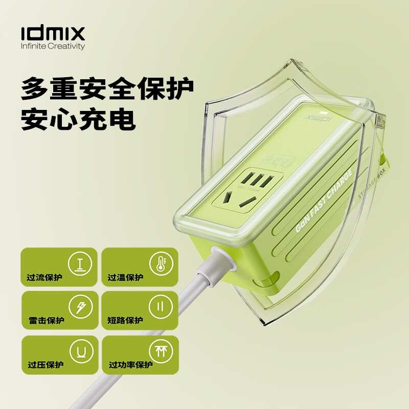 IDMIX 充电器快充多功能氮化镓桌面USB排插五合一家电笔记本电脑手机通用PD65W 【氮化镓PD65W/太空灰】赠1米C-C线