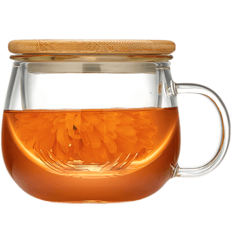 美斯尼 茶杯玻璃茶水分离杯子茶具竹盖带把手加厚耐热男女士玻璃杯 透明把 380毫升