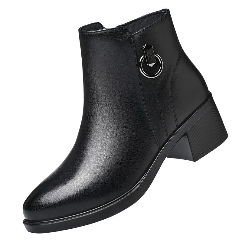 蜘蛛王女鞋媽媽棉鞋女2025冬季保暖加絨短靴中老年棉鞋皮鞋女 黑色 40