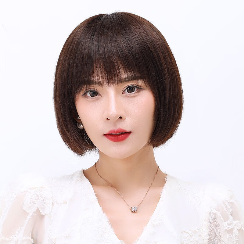美蝶真发假发女短发bobo头少女圆脸修脸波波头发型妈妈自然全头套式