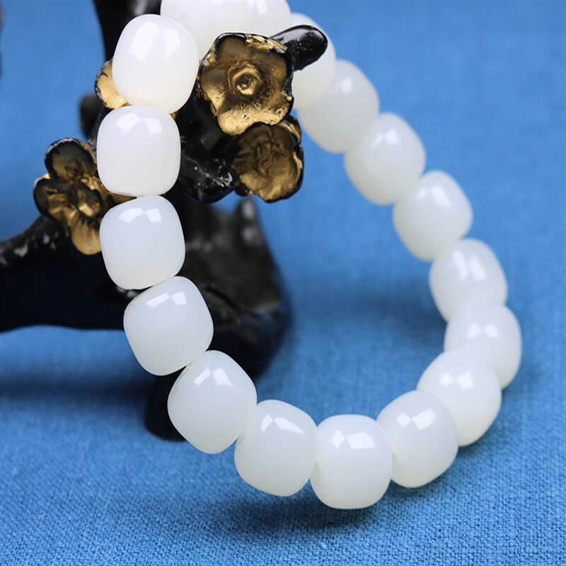 仙来阁新疆和田玉手串羊脂白玉链多单圈老型珠男女款苹果圆桶珠天然