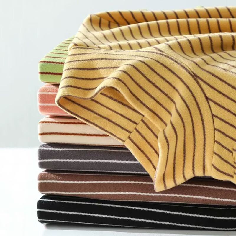 子牧棉麻秋冬装 女韩版德绒条纹打底衫加厚双面磨毛保暖长袖上衣8863 樱花粉半高领条纹款德绒 加厚 2XL (建议140-155斤)