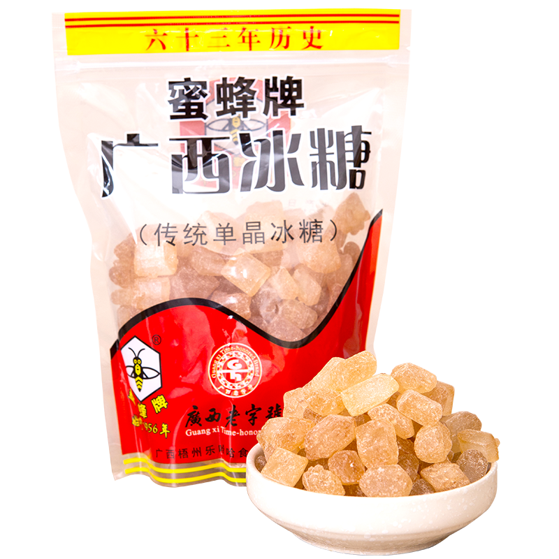 蜜蜂牌【廣西老字號】單晶黃冰糖500g袋裝純甘蔗糖老冰糖大塊土冰糖 傳統(tǒng)單晶冰糖500g*24包【整箱】