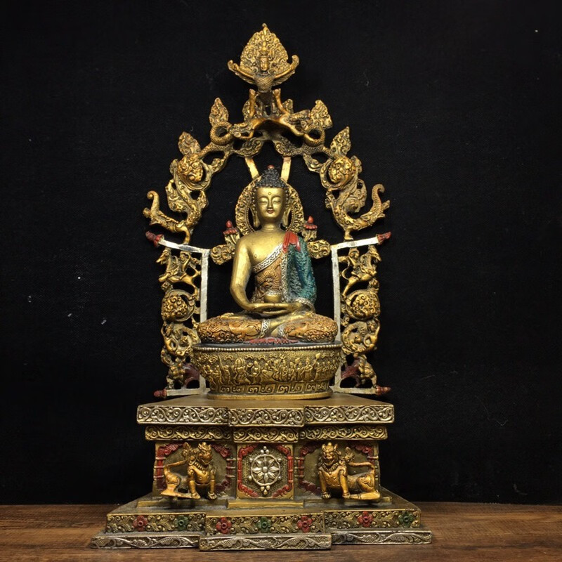 全铜手工彩绘释迦摩尼佛像摆件家居佛堂供奉释迦牟尼铜像可装藏