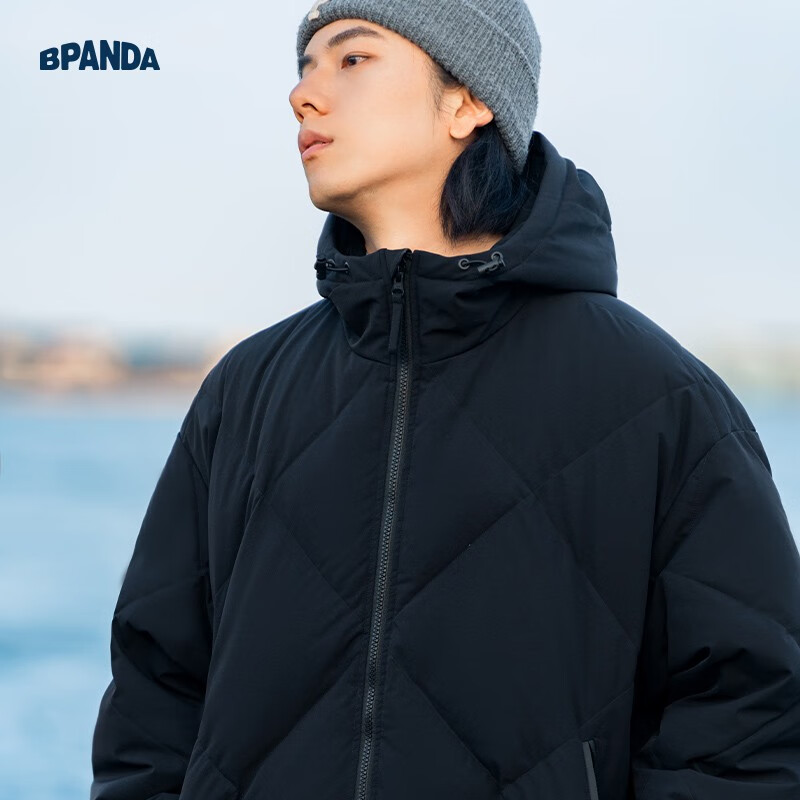 熊猫·本(ben.panda)连帽羽绒服男秋冬90%白鸭绒保暖面包服上衣多穿情侣外套 月夜黑 M