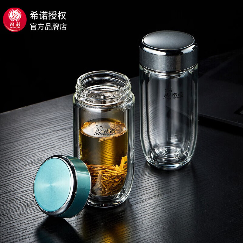 希诺(heenoor) 希诺鹅蛋抗菌双层玻璃杯隔热男女士带滤网茶杯车载便携