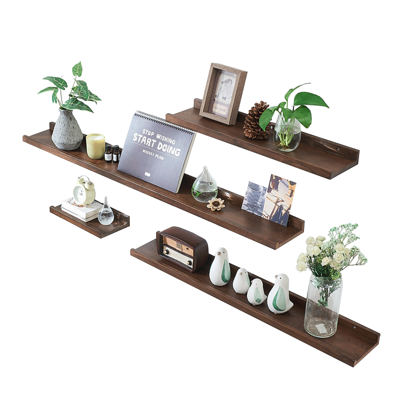 爱必居 实木隔板墙上置物架墙壁免打孔一字搁板储物架机顶盒架120*15cm 橡胶木 (原木色)