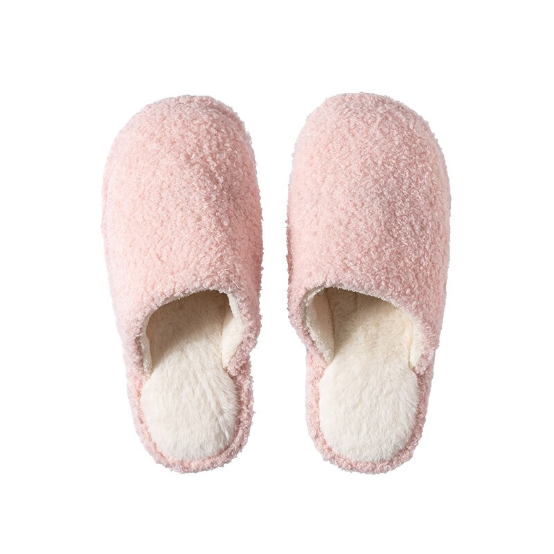名创优品（MINISO）居家小卷毛系列男女士棉拖冬天居家室内拖鞋粉色 37-38码