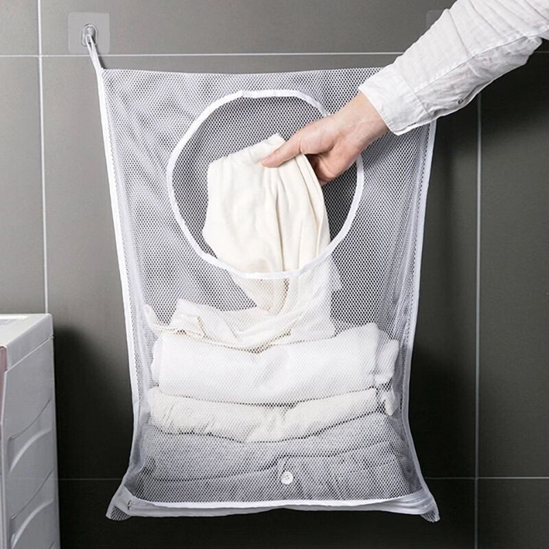 桃沐 浴室多功能衣物收纳网袋壁挂式换洗衣服储物袋袜子内衣挂袋脏衣篮 一个装