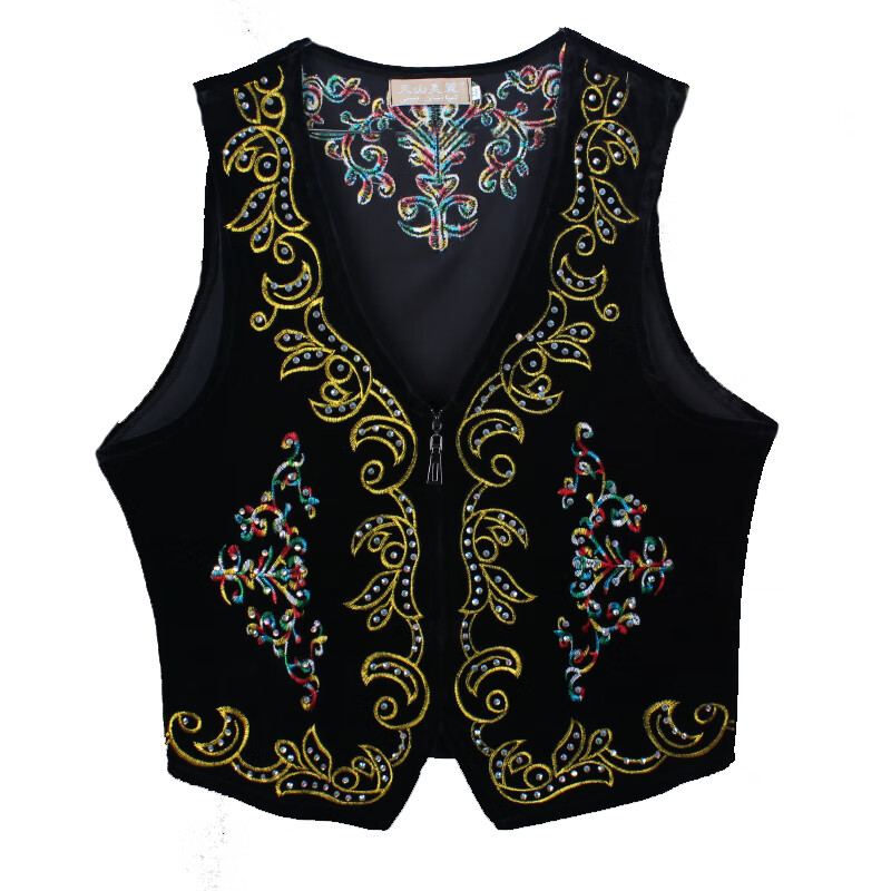 舞蹈演出服装演出服坎肩广场舞新款中国风刺绣背心 黑色 xl 胸围98cm