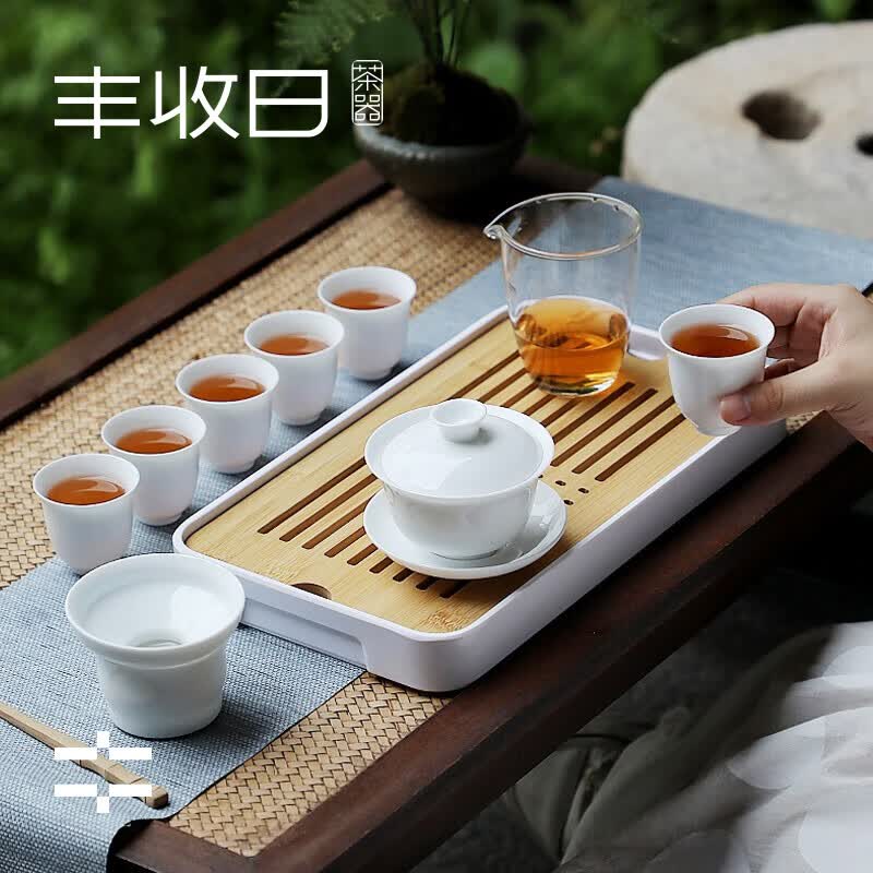 丰收日 旅行茶具套装羊脂玉功夫茶白瓷盖碗三件套便携式茶艺教学父亲节 美人杯旅行套装 1件