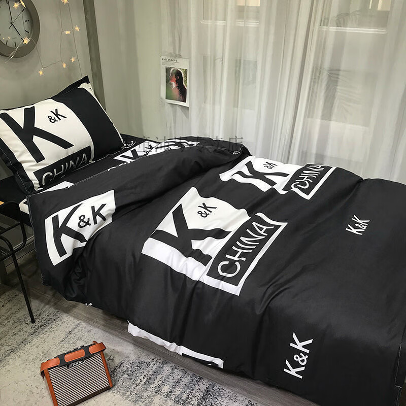 纯黑色被套单人学生上下铺被套宿舍床单寝室被罩床上用品 纯黑kk战队