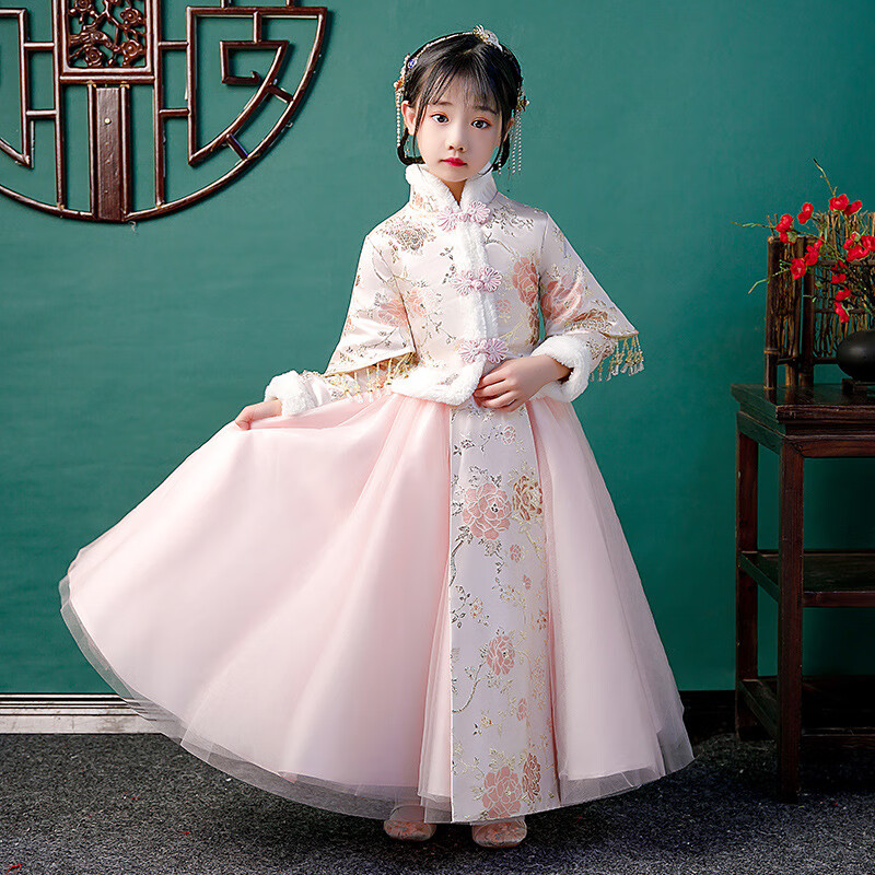 女童汉服襦裙小女孩古风长袖加厚拜年服古装两件套儿童公主裙中国风