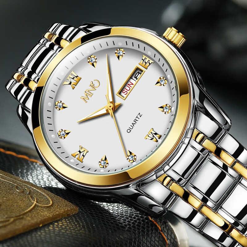 mno男士手表男表机械风男式腕表双日历男款商务石英表夜光防水国表 间