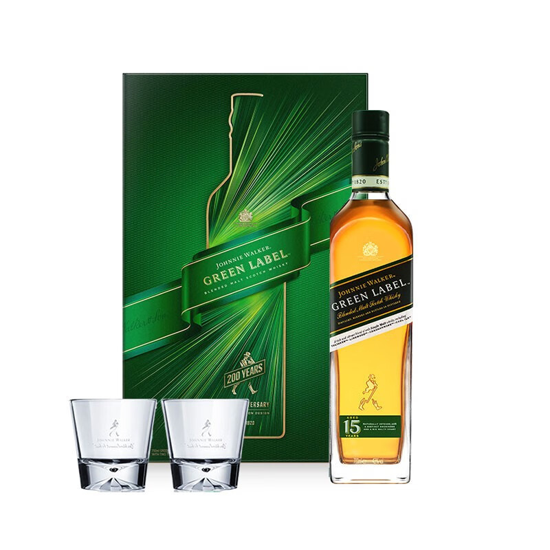 尊尼获加（JOHNNIE WALKER）洋酒 绿方 绿牌 15年 苏格兰进口威士忌750ml 洋酒礼盒