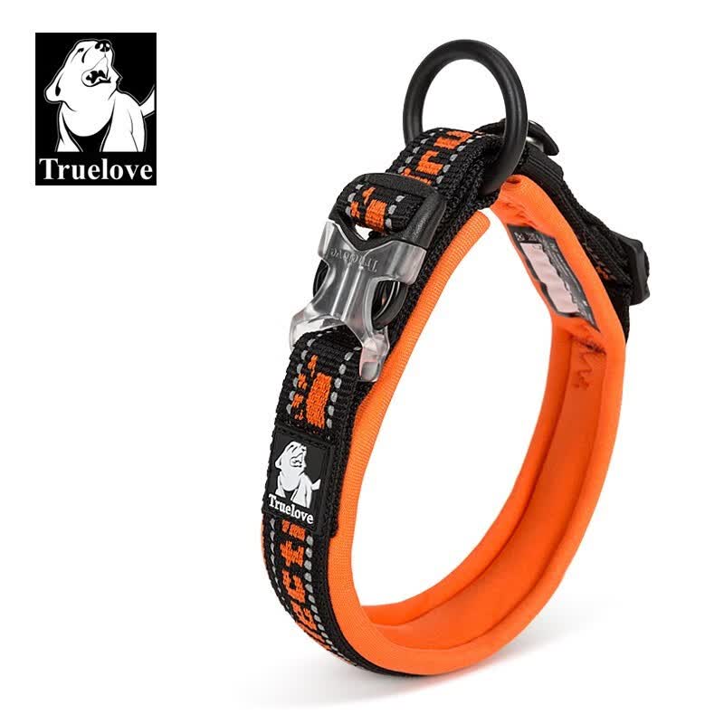 TRUELOVE狗颈圈脖圈宠物小中大型犬金毛柯基宠物用品牵引狗狗项圈舒适面料 黑桔 M(40-45cm，建议12-22kg选择)