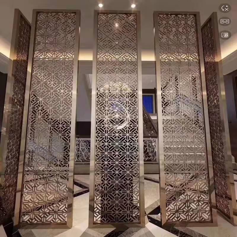 钛金镂空雕花屏风镂空客厅铝雕通花隔断新中式古铜 铝板雕花(联系)