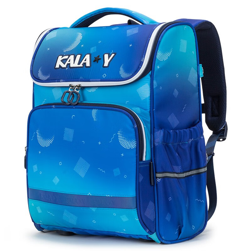 卡拉羊小学生书包男女孩儿童背包1-3年级减负一体式可打开好清洗背包CX2015宝蓝极光几何