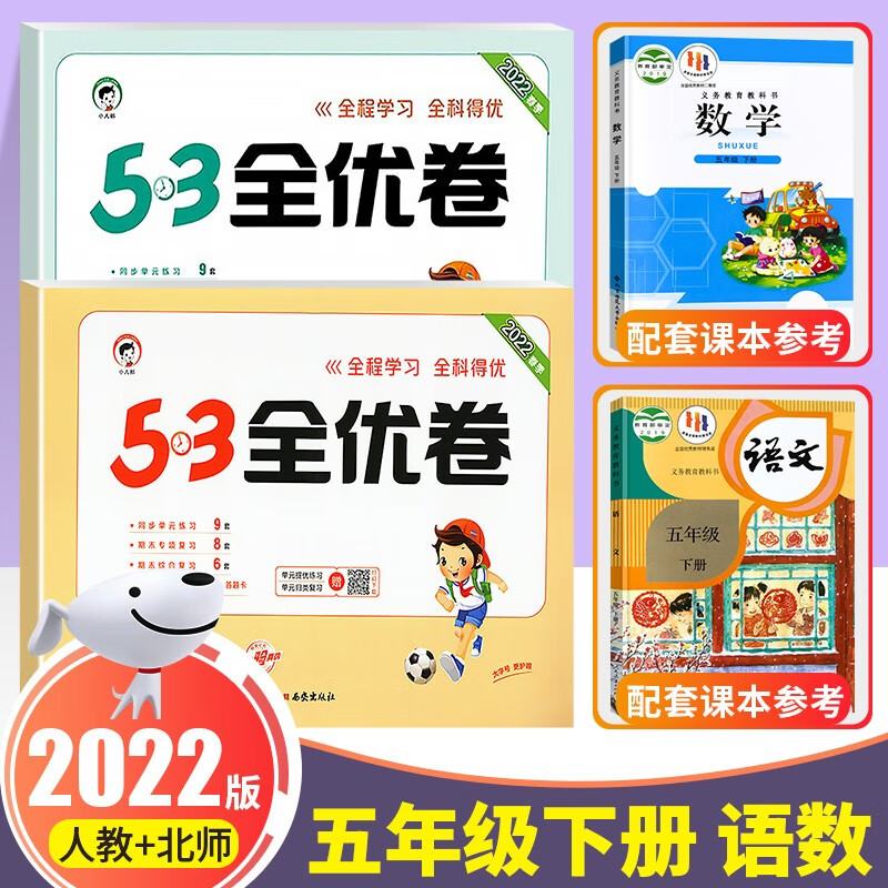 53全优卷五年级下册试卷全套语文数学英语人教版北师小学5年级下5.3天天练同步训练题五三作业本练习册 共2本 语文(人教)+数学(北师) 五年级下