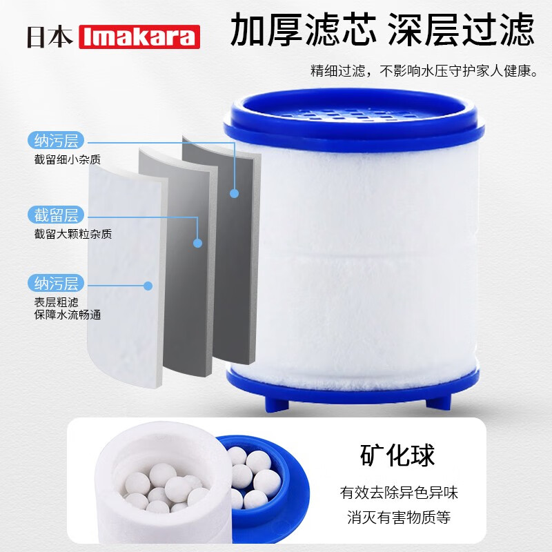 Imakara厨房万向旋转水龙头自来水过滤器防溅头延伸器过滤嘴增压溅水神器 银色款3档过滤器 3个滤芯+转换头