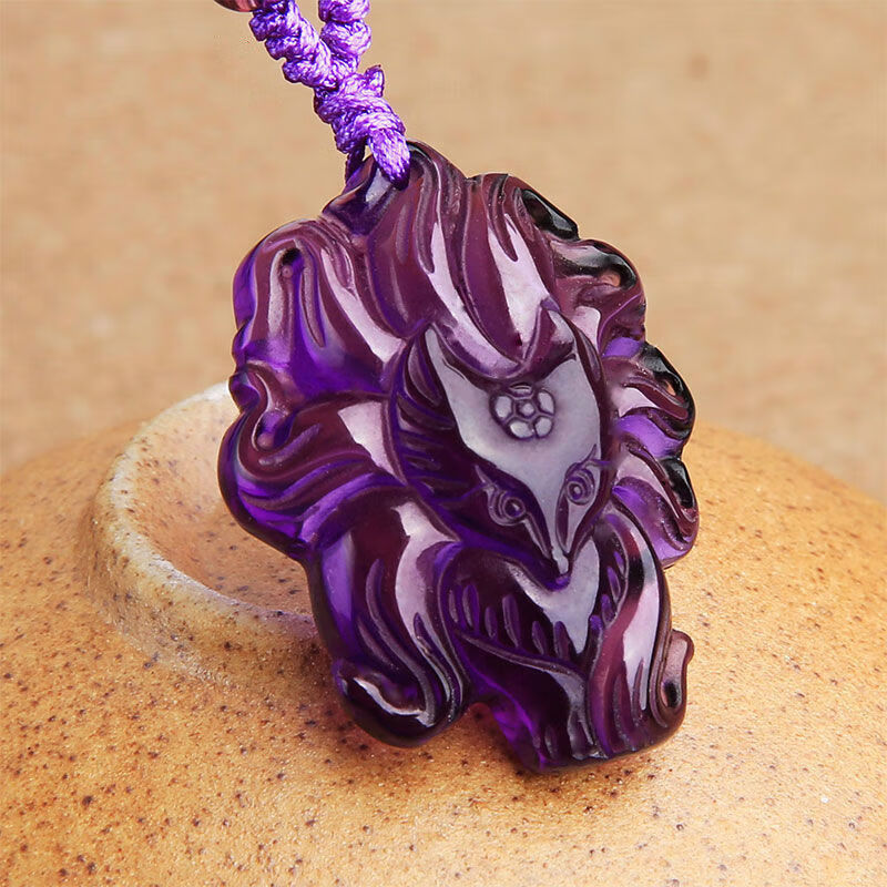 御大师紫水晶狐狸吊坠 男女项链 九尾狐饰品 款式一搭配半珠链