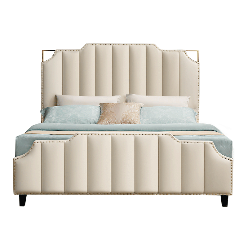 富安娜家具床 皮床 1.8米双人床现代简约皮床 卧室家具双人床婚床 1.8米主卧软包床 意式轻奢皮床 真皮高箱床 1800*2000