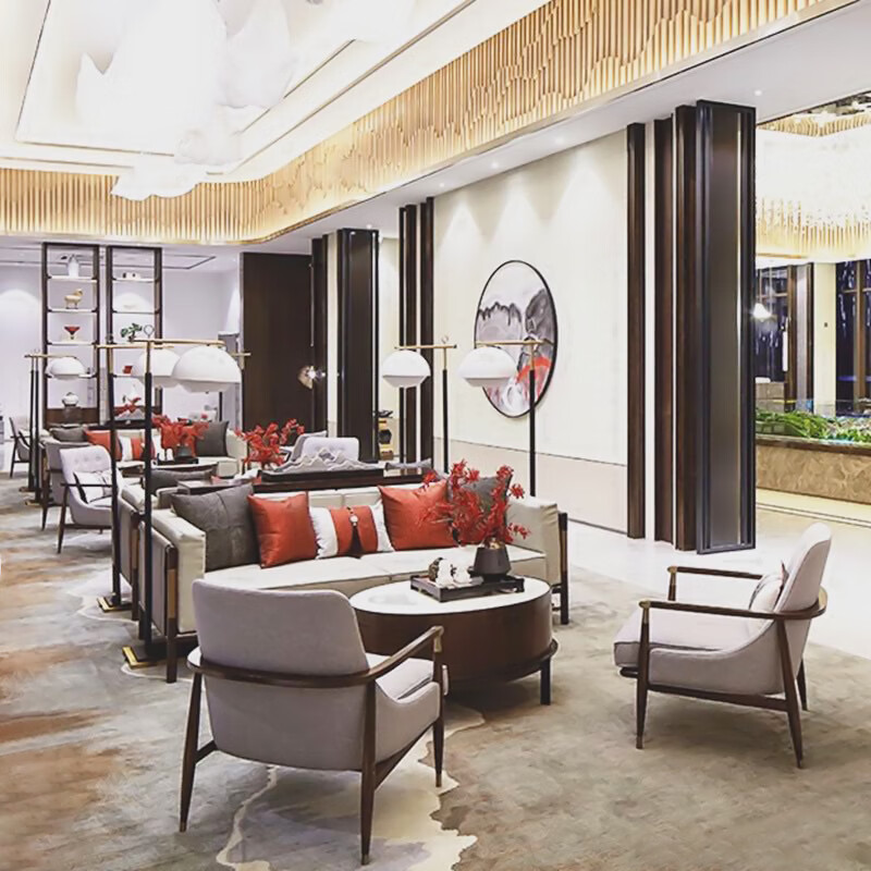 造木诚品售楼处洽谈圆桌沙发组合新中式酒店休息区双三人接待卡座家具