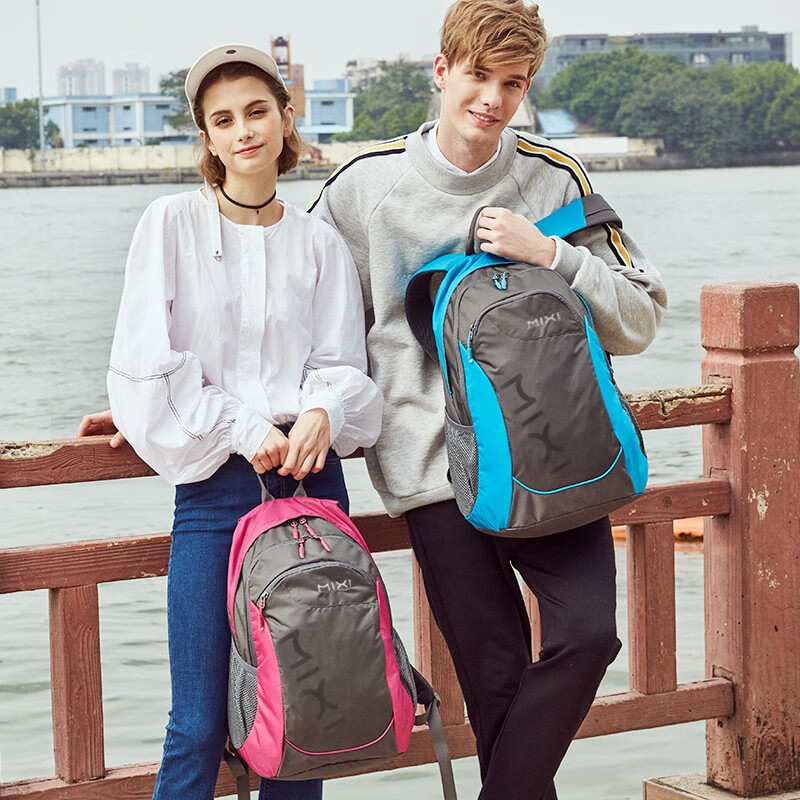 米熙电脑包双肩包商务背包男旅行书包大容量轻便女电脑包15.6英寸 玫红色 18英寸